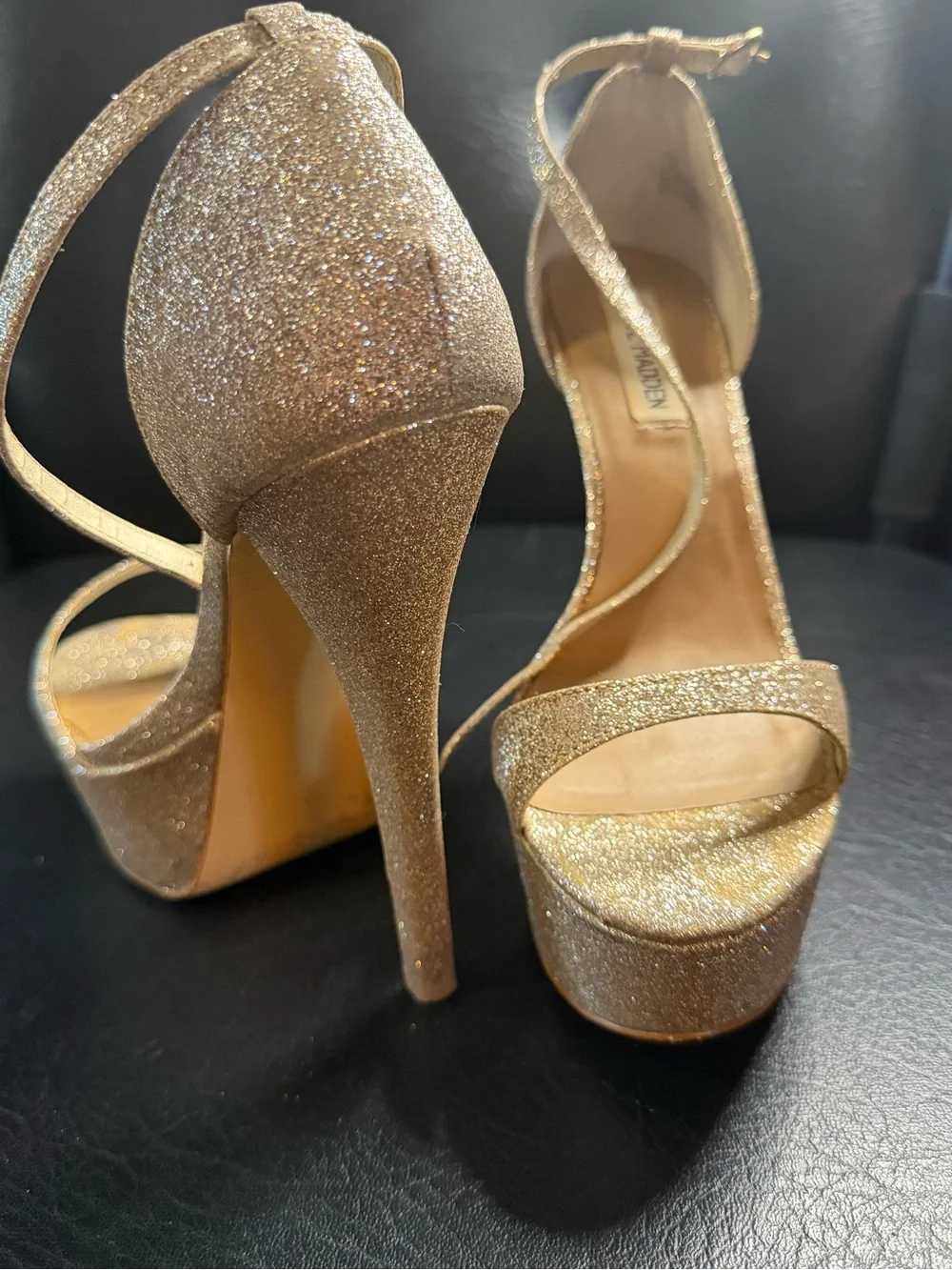 Steve Madden Gold Glitter Strappy High Heels